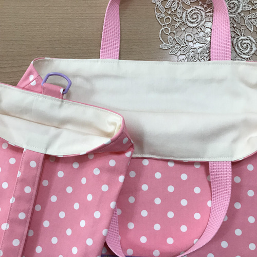 ドット柄のレッスンバッグ&上履き入れ リボン柄 入園入学 新学期