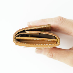 カードサイズの小さい財布三つ折り　Italy本革・レザー 使い勝手はスマート＆収納上手【ca-miW】ナチュラル 5枚目の画像