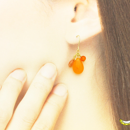 ORANGE HAPPYピアス♪ オレンジジェイド × インカローズ カーネリアン 