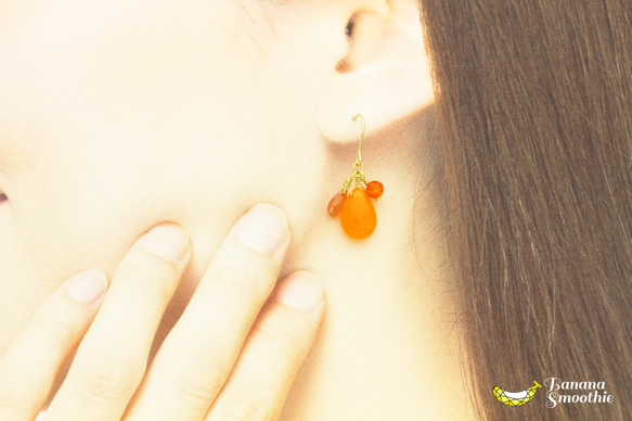 【M様】ORANGE HAPPYイヤリング片方♪ オレンジジェイド × インカローズ カーネリアン イヤリング 片方 4枚目の画像