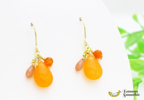 【M様】ORANGE HAPPYイヤリング片方♪ オレンジジェイド × インカローズ カーネリアン イヤリング 片方 2枚目の画像