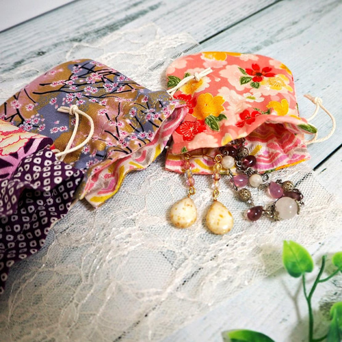 和柄ミニミニ巾着袋♪ アクセサリーポーチ♪ 3点セット 巾着袋