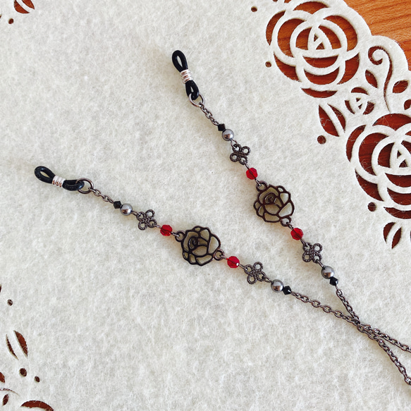 ♪❤️ 猫薔薇パールマスクチェーンメガネチェーンハンドメイド