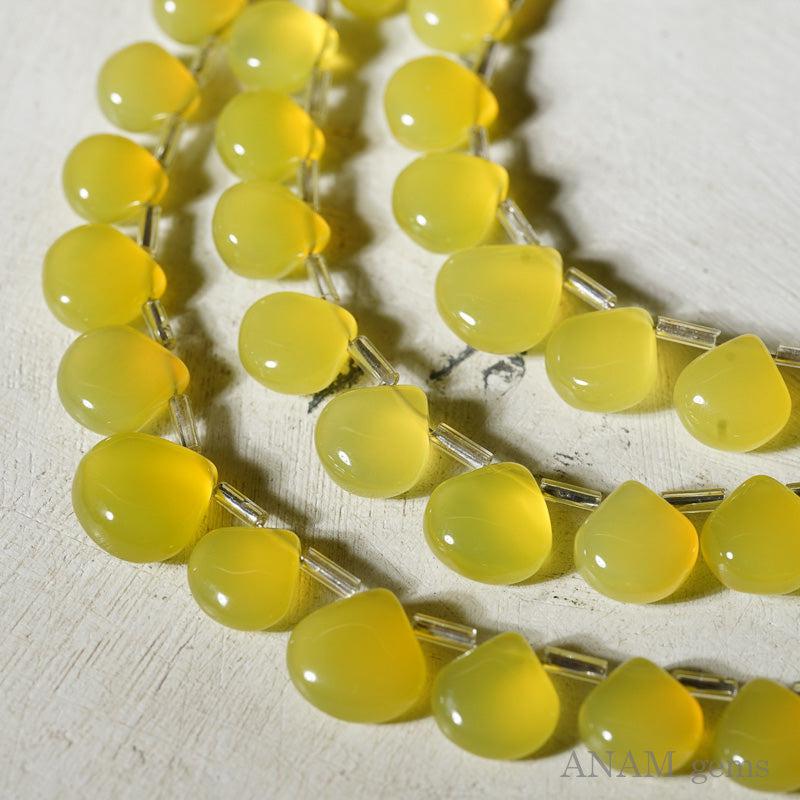 【15粒】カナリーイエローカルセドニー スムース マロンシェイプ (ビーズ素材)★ANAM gems