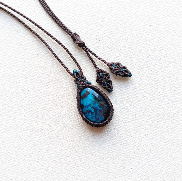 アズライト　アクアマリン　マクラメペンダント　ネックレス アクアマリンマクラメネックレスam17 – 天然石屋 優月堂