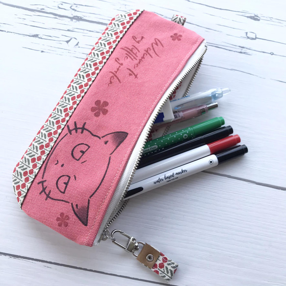 帆布とミモザの猫boxerペンケース(ピンク 5枚目の画像