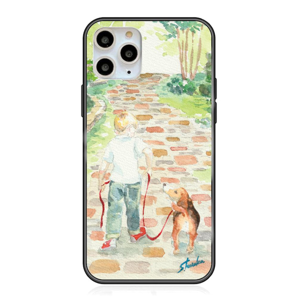 iphoneケース おしゃれ iphone 13 pro 12 mini かわいい se 11 X 8 レトロ 犬 散歩 2枚目の画像