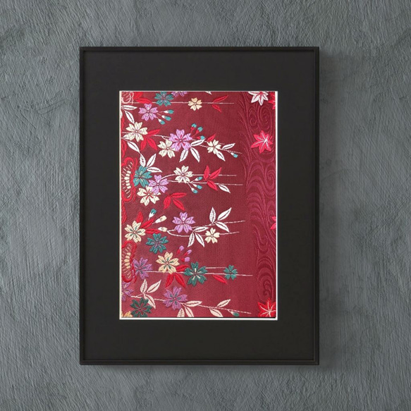 【飾る縁起物】シルク100%のアート 【作品名：色彩桜】着物 贈り物 模様替え リビング 部屋 壁飾り 1枚目の画像