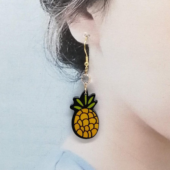 [外科不銹鋼耳環] Kiwi Pineapple Cut Glass Summer Fruit 耳環 第4張的照片