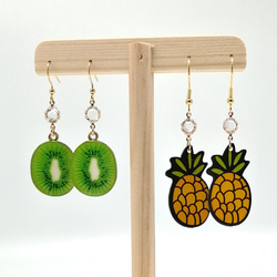 [外科不銹鋼耳環] Kiwi Pineapple Cut Glass Summer Fruit 耳環 第2張的照片