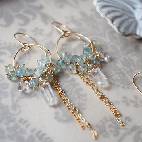 R✴︎H様 ミルキーアクアマリン マーキスフラワーカービングピアス R