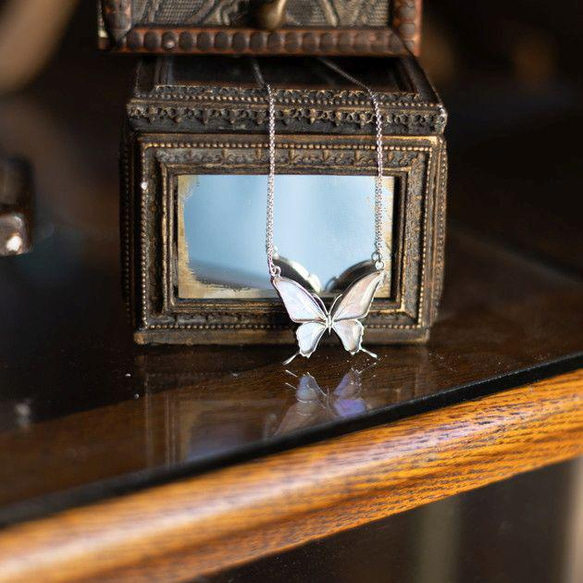 本物の蝶の羽　両吊りタイプ蝶ネックレス　スルコウスキーモルフォ　[zps028wr-sul] 3枚目の画像