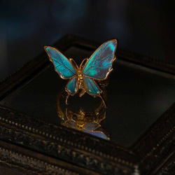 本物の蝶の羽　舞蝶リング　フリーサイズ　ゼフィリティスモルフォ　[zps033g-zep] 2枚目の画像