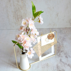 【さくら】set花瓶付きゴールドワイヤーフォトスタンドアレンジ 4枚目の画像