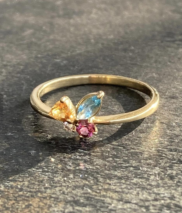 マルチカラーリング⭐︎シトリン、トパーズ、ガーネット18金イエロー