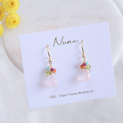 pink chalcedony earring：ピンクカルセドニー×ルビー×カーネリアン　天然石 9枚目の画像