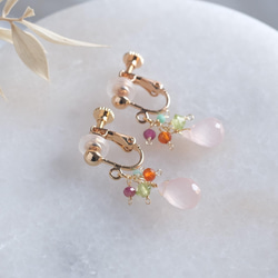 pink chalcedony earring：ピンクカルセドニー×ルビー×カーネリアン　天然石 3枚目の画像