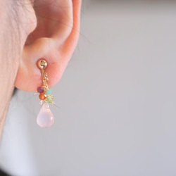 pink chalcedony earring：ピンクカルセドニー×ルビー×カーネリアン　天然石 6枚目の画像