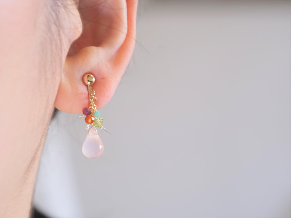pink chalcedony earring：ピンクカルセドニー×ルビー×カーネリアン　天然石 6枚目の画像