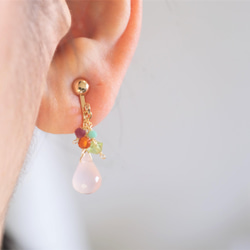 pink chalcedony earring：ピンクカルセドニー×ルビー×カーネリアン　天然石 7枚目の画像