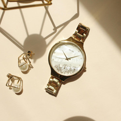 Elegant Glitter 玫瑰花貝殼面優雅女錶手錶 EG-11402 金色 第7張的照片