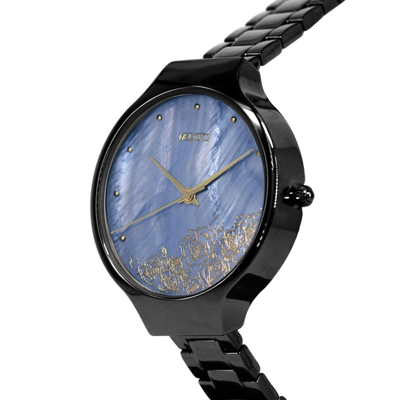 Elegant Glitter 玫瑰花貝殼面優雅女錶手錶 EG-11403 黑色 第3張的照片