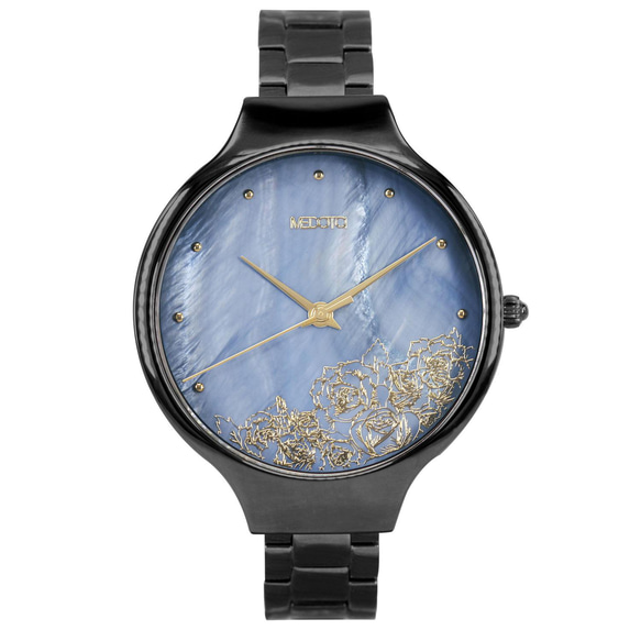Elegant Glitter 玫瑰花貝殼面優雅女錶手錶 EG-11403 黑色 第2張的照片