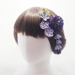 つまみ細工髪飾り　絹丸つまみダリアのクリップ　紫　成人式　七五三　卒業式 3枚目の画像
