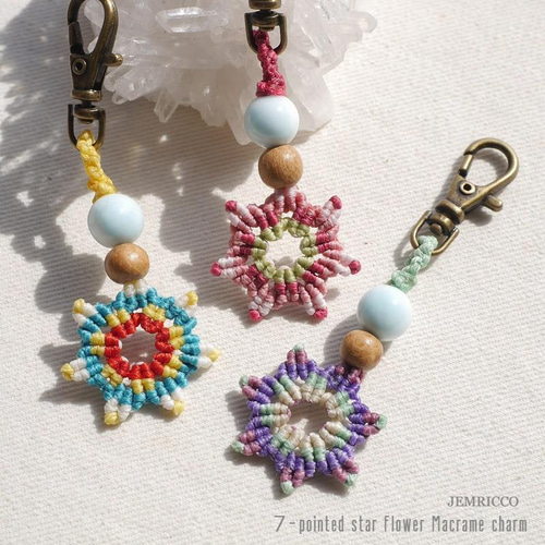 ❁天然石アイスラリマーと屋久杉の7-pointed star Flowerマクラメ 