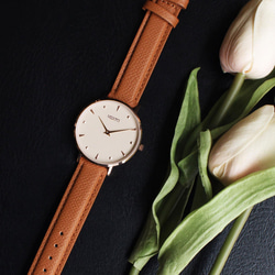 HOPE 系列花紋錶面簡約真皮錶帶手錶 / HO - 12401 杏色 第6張的照片