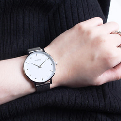 HOPE 系列花紋錶面簡約米蘭錶帶手錶 / HO - 12403 銀色 第1張的照片