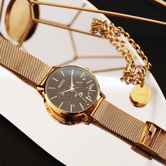 TWINKIE 星點貝殼面簡約米蘭錶帶手錶 / TE-12501 金色 第1張的照片