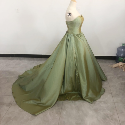 豪華！ カラードレス ピスタチオカラー サッシュベルト ベアトップ  