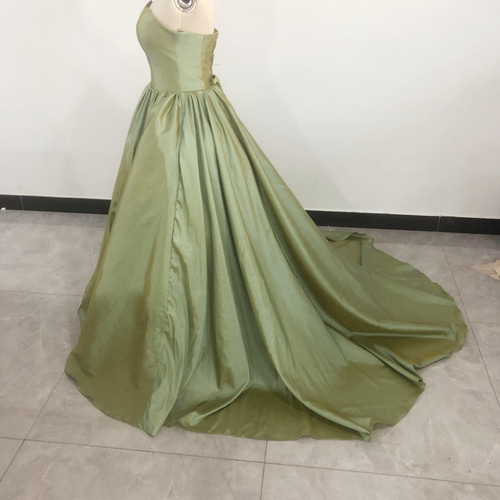 豪華！ カラードレス ピスタチオカラー サッシュベルト ベアトップ  