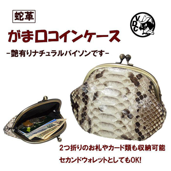 Gamaguchi Snake Leather Snake Leather Python Bellows 亮面米色零錢包迷你包 第1張的照片