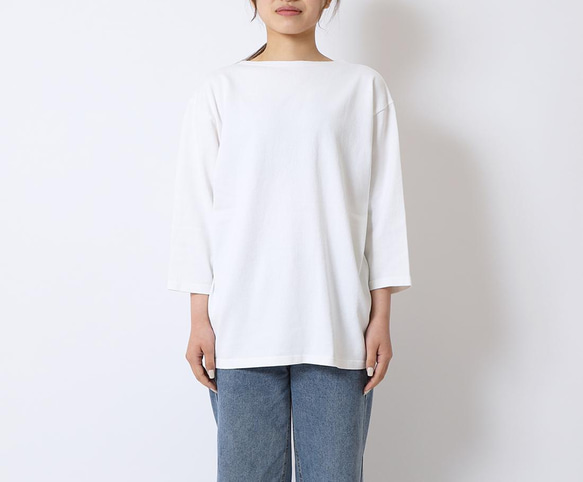 古川和紙で作るボートネックTシャツ ホワイト 七分袖 EIJI×浅野