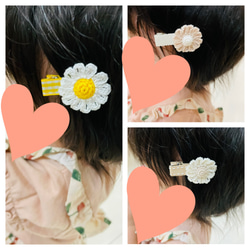 newほっぺくまちゃん&立体マーガレット　ベビーヘアクリップ♡ 出産祝い　プレゼント　新生児　赤ちゃん　白×黄色 4枚目の画像