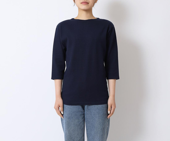 古川和紙で作るボートネックTシャツ ブラック 七分袖　EIJI×浅野撚糸 コラボ 4枚目の画像