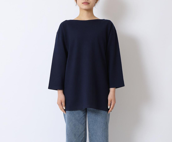 古川和紙で作るボートネックTシャツ ブラック 七分袖　EIJI×浅野撚糸 コラボ 5枚目の画像