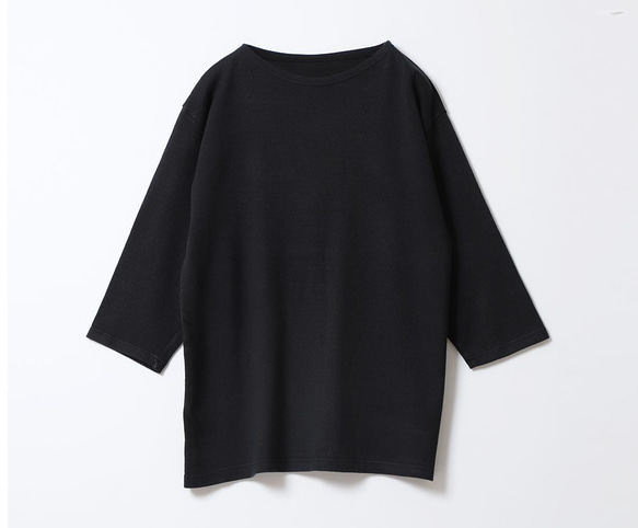 古川和紙で作るボートネックTシャツ ブラック 七分袖　EIJI×浅野撚糸 コラボ 7枚目の画像
