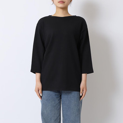 古川和紙で作るボートネックTシャツ ブラック 七分袖　EIJI×浅野撚糸 コラボ 1枚目の画像