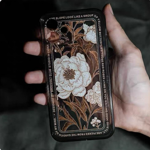 katachi Selected・ 「黒い美しいレトロ花柄iPhoneケース