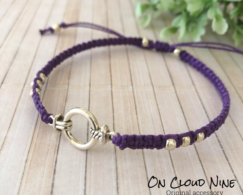 ワックスコードアンクレット♡サークルコネクター♡パープル