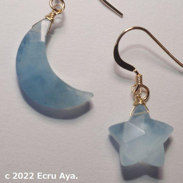 * Hina-arare * 海藍寶石星形切割和月亮切割耳環 第4張的照片