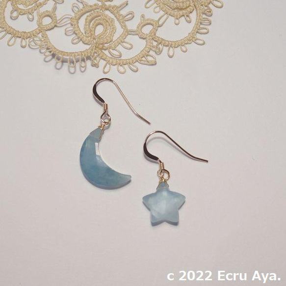 * Hina-arare * 海藍寶石星形切割和月亮切割耳環 第1張的照片