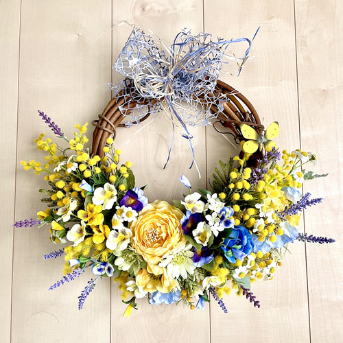 No.wreath-15433/ミモザとラナンキュラスの春リース22-(4)40x40  