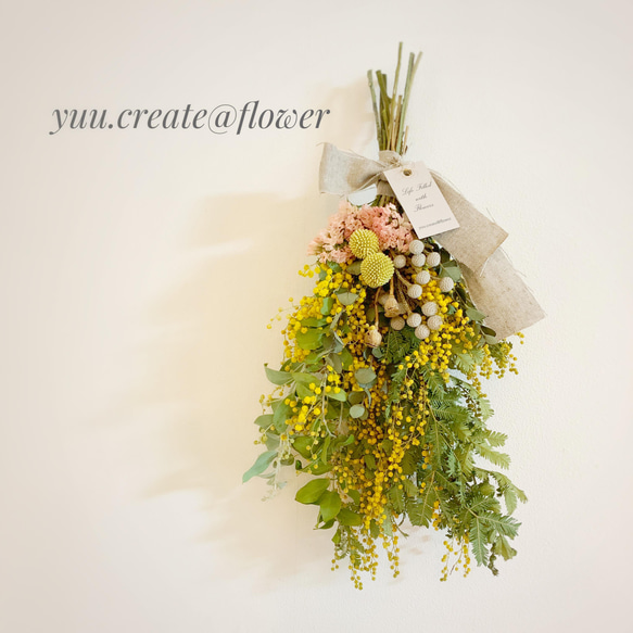 『yuu.create@flower』ミモザと春色のスワッグB 1枚目の画像