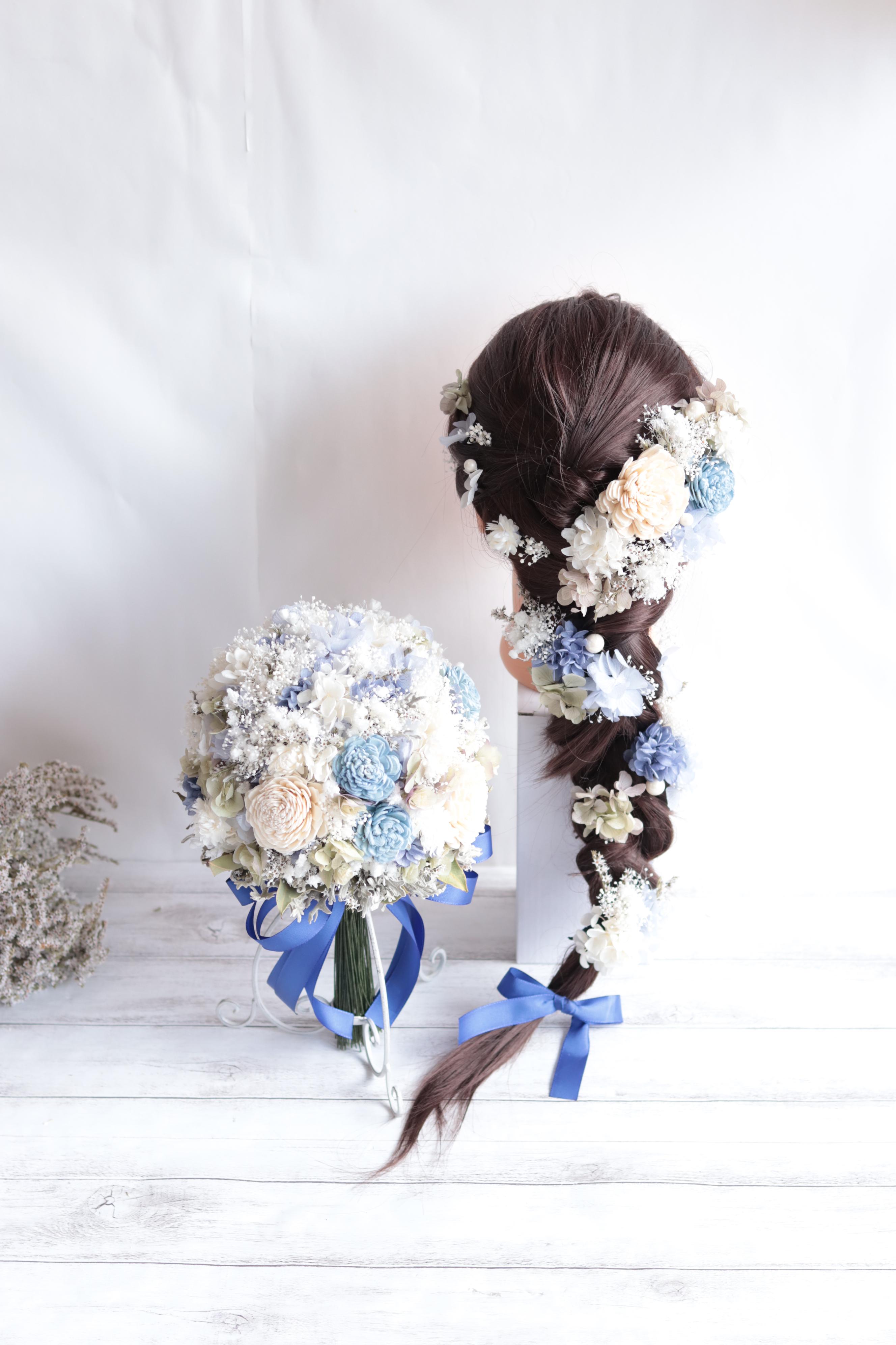 海のナチュラルクラッチブーケ&ヘッドドレス＊プリザーブドフラワー&ドライフラワー