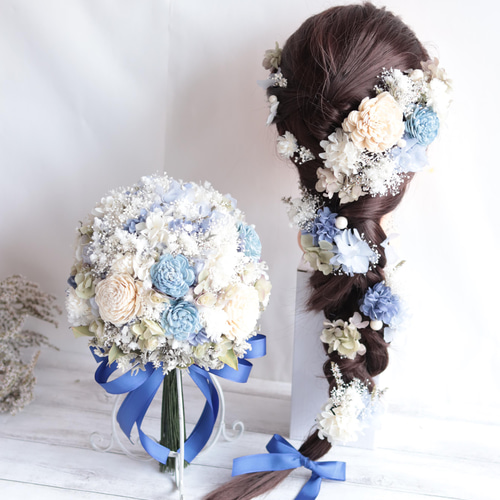 ブートニア付大ドライフラワーブーケクラッチウェディングブーケ