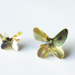 【スワロフスキー　黄色 イエロー　二羽の蝶　幸運のピンブローチ】大小２個セット 4枚目の画像